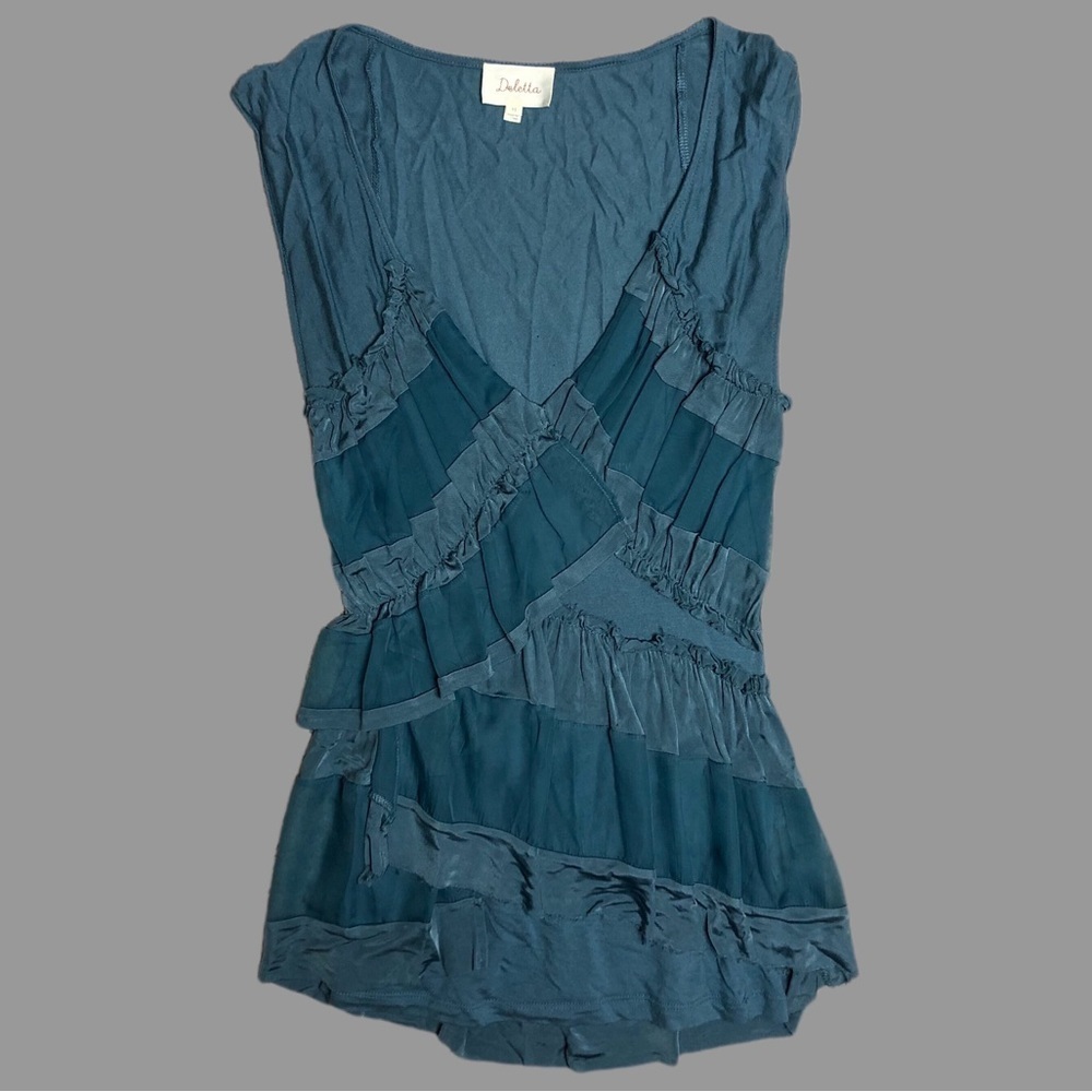 🤍 XS 🤍 Blouse Blue Chiffon Ruffled Short Sleeve Feminine​